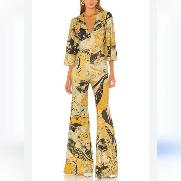 Free People Night Fever flowy flare bell bottom jumpsuit - Picture 2 of 14